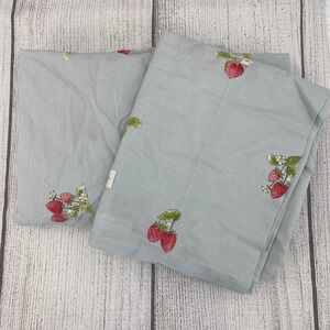 Sophie Allport Flat Sheet and Pillowcase Twin Blue Strawberry Floral 100% Cotton